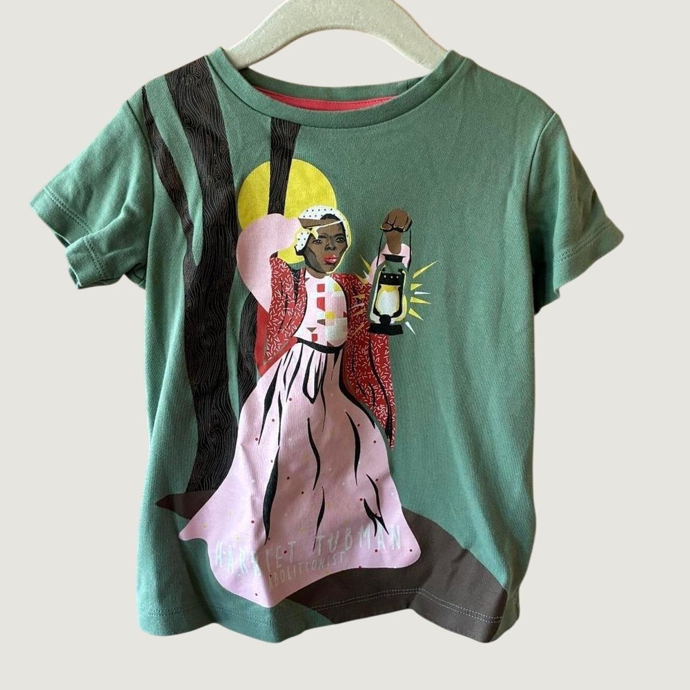 Piccolina Harriet Tubman Abolitionist‎ green tee w/ Harriet Tubman graphic Sz 3t